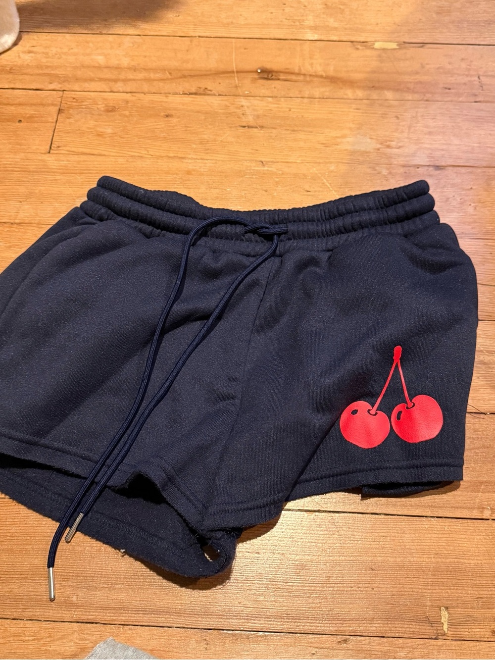 SHEIN Navy Shorts with Red Cherry Accent